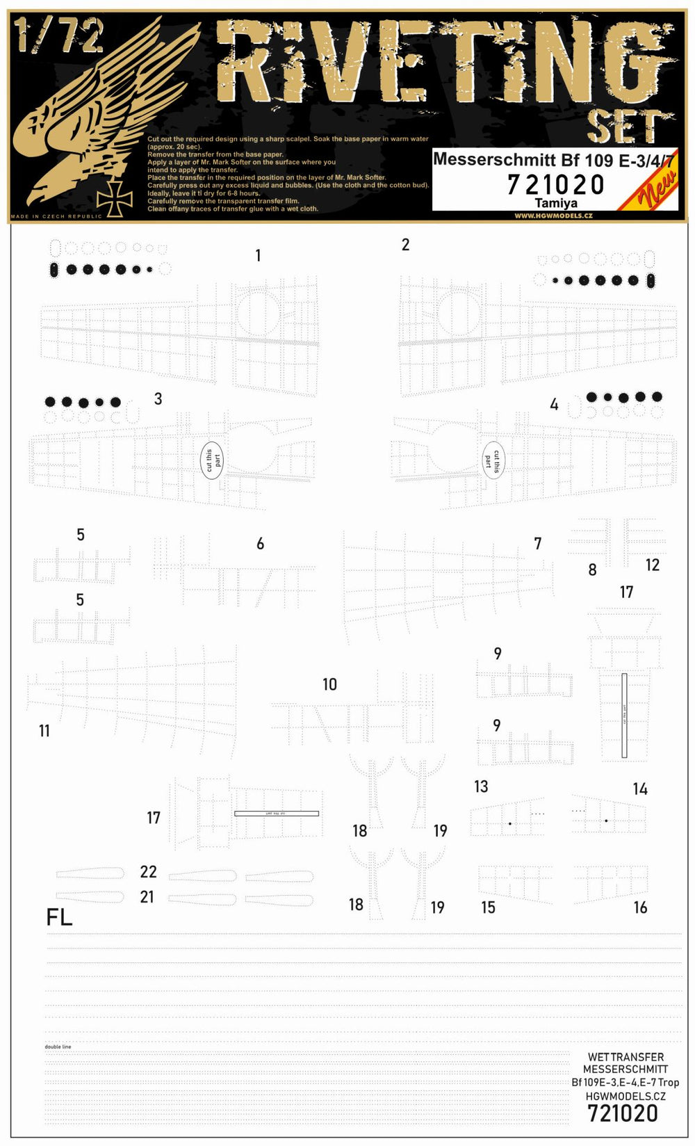 HGW HGW721020 1:72 Messerschmitt Bf-109E-3/Bf-109E-4/Bf-109E-7/Trop riveting set