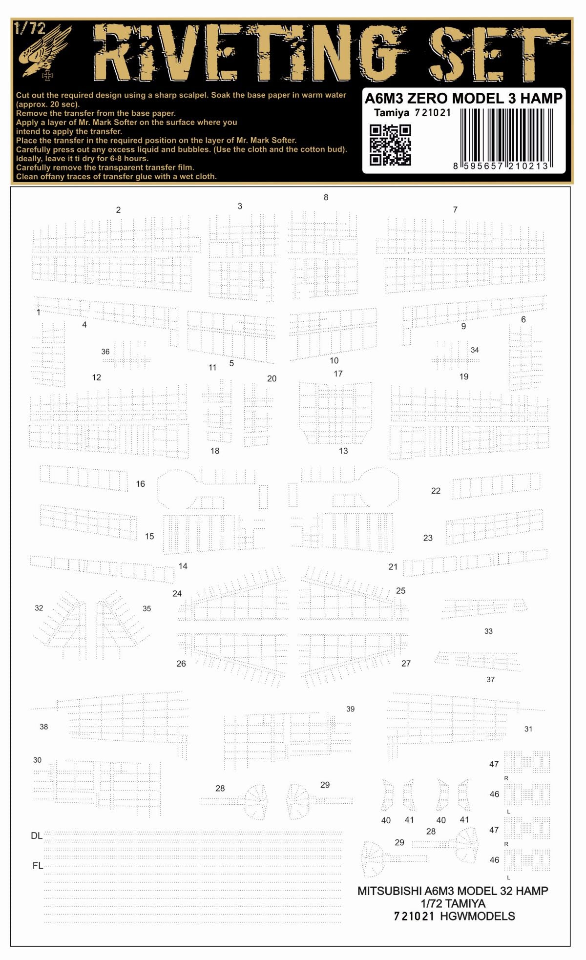 HGW HGW721021 1:72 Mitsubishi A6M3 Zero HAMP riveting set