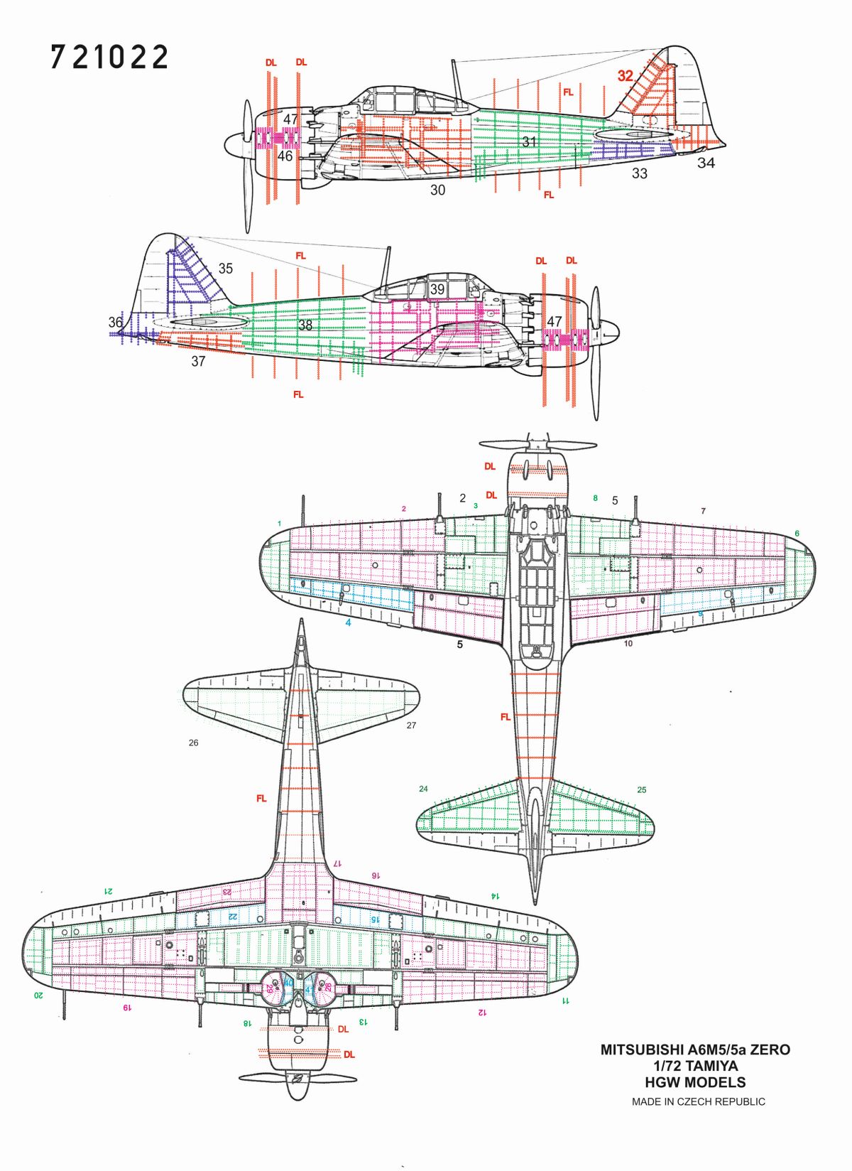 HGW HGW721022 1:72 Mitsubishi A6M5 Zero riveting set