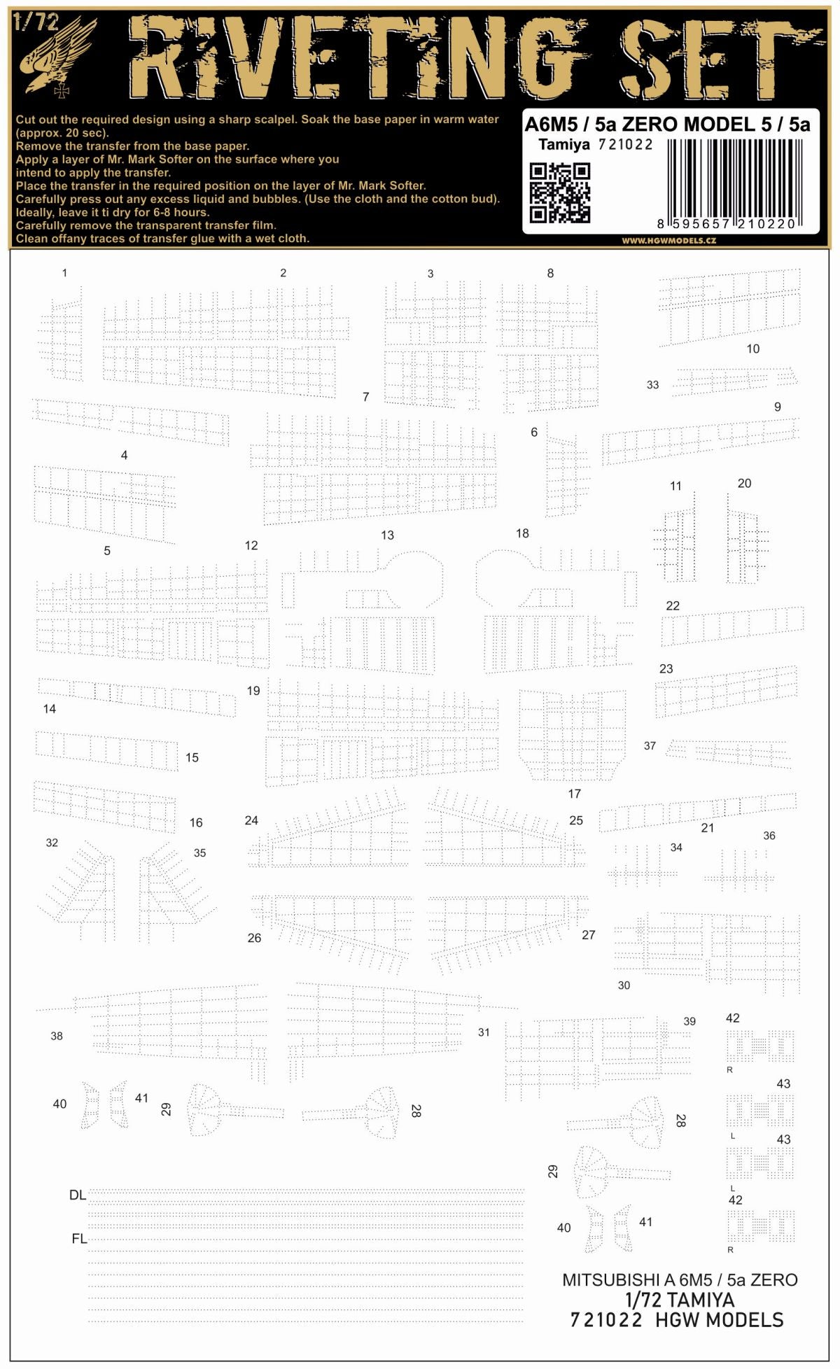 HGW HGW721022 1:72 Mitsubishi A6M5 Zero riveting set