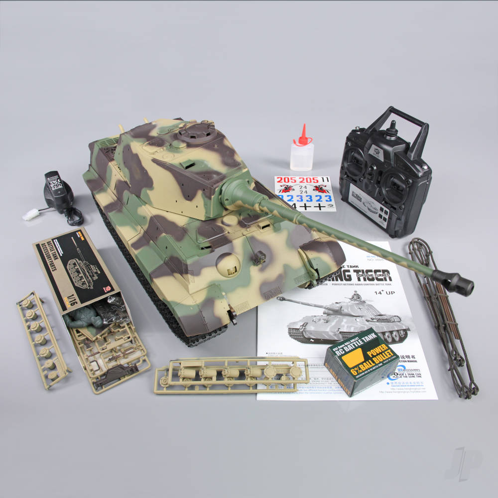 Henglong 1:16 German King Tiger Henschel with Infrared Battle System (2.4GHz + Shooter + Smoke + Sound) 3888A-1B