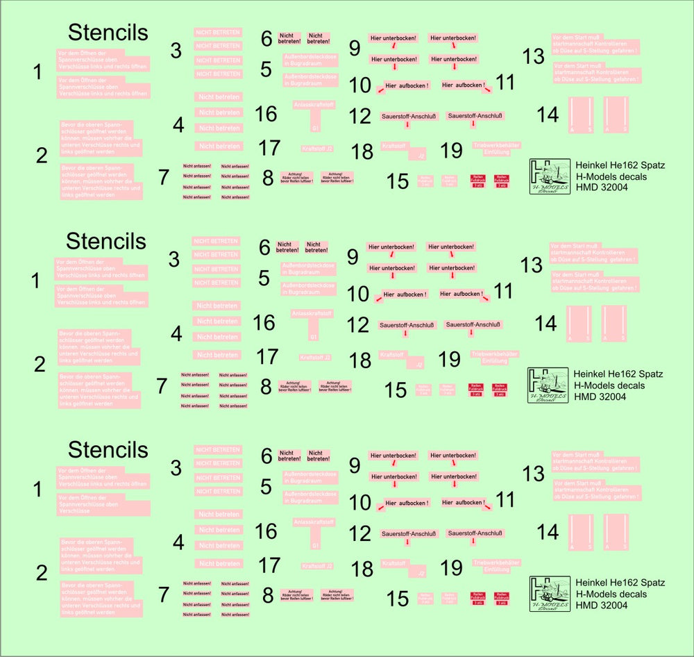 H-Model Decals HMD32004 1:32 Heinkel He-162A-2 Salamander stencils