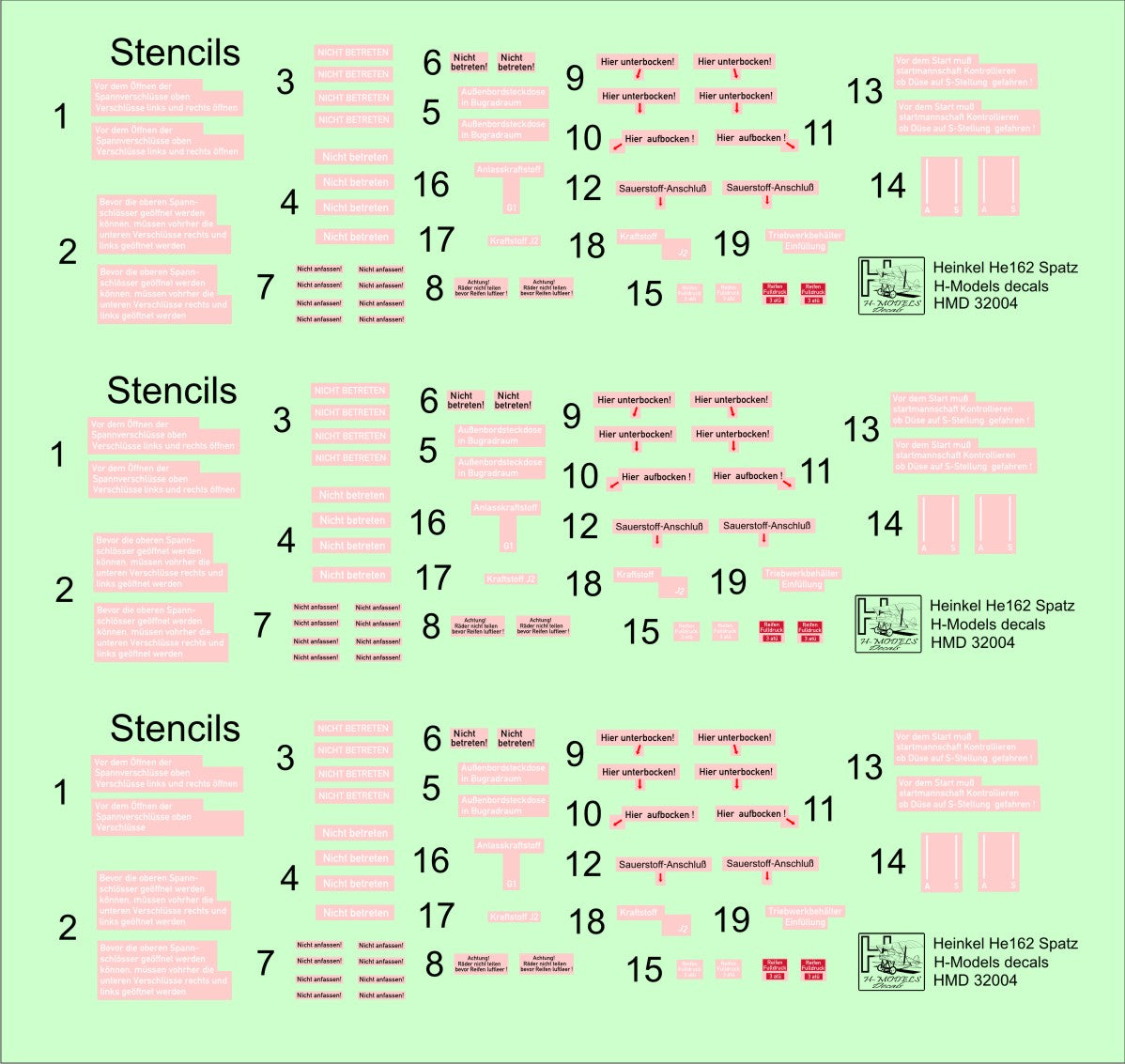 H-Model Decals HMD32004 1:32 Heinkel He-162A-2 Salamander stencils