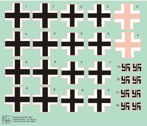 H-Model Decals HMD48007 Bf-109G NJG Wilde Sau JG 300 Pt 1 1:48