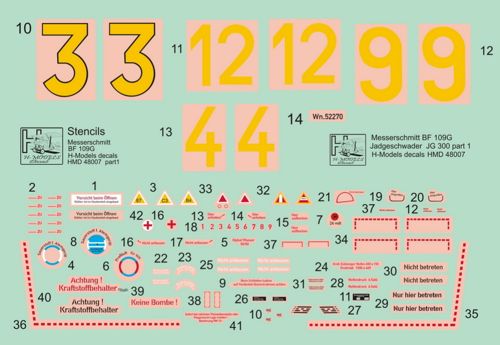 H-Model Decals HMD48007 Bf-109G NJG Wilde Sau JG 300 Pt 1 1:48