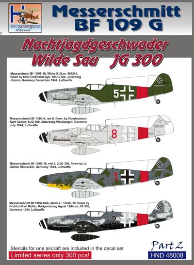 H-Model Decals HMD48008 Bf-109G NJG Wilde Sau JG 300 Pt 2 1:48