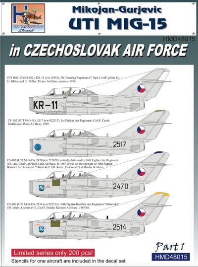 H-Model Decals HMD48015 1:48 Mikoyan MiG-15UTI in CzAF, Pt.1