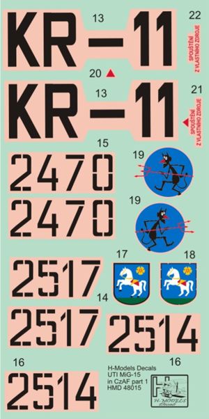 H-Model Decals HMD48015 1:48 Mikoyan MiG-15UTI in CzAF, Pt.1