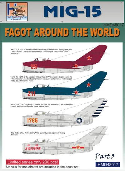 H-Model Decals HMD48017 1:48 Mikoyan MiG-15 Fagot Around the World, Pt.3