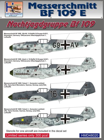 H-Model Decals HMD48020 Bf-109E Nachtjagdgruppe Pt 1 1:48