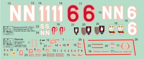 H-Model Decals HMD48021 Bf-109E/D Nachtjagdgruppe Pt 2 1:48