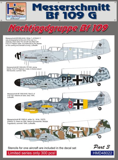 H-Model Decals HMD48022 Bf-109G Nachtjagdgruppe Pt 3 1:48