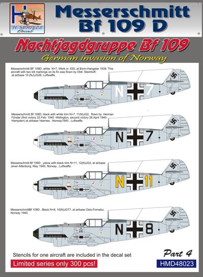 H-Model Decals HMD48023 Bf-109D Invasion of Norway Pt 4 1:48