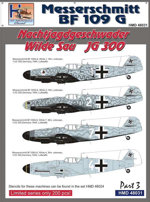 H-Model Decals HMD48031 Bf-109G NJG Wilde Sau JG 300 Pt 3 1:48