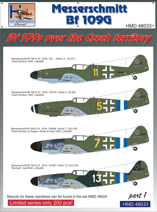 H-Model Decals HMD48033 1:48 Messerschmitt Bf-109s Over the Czech Territory Pt.1