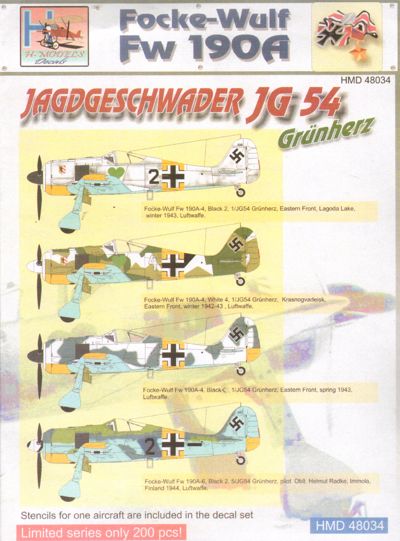 H-Model Decals HMD48034 1:48 Focke-Wulf Fw-190A-4 JG 54 'Grunherz'
