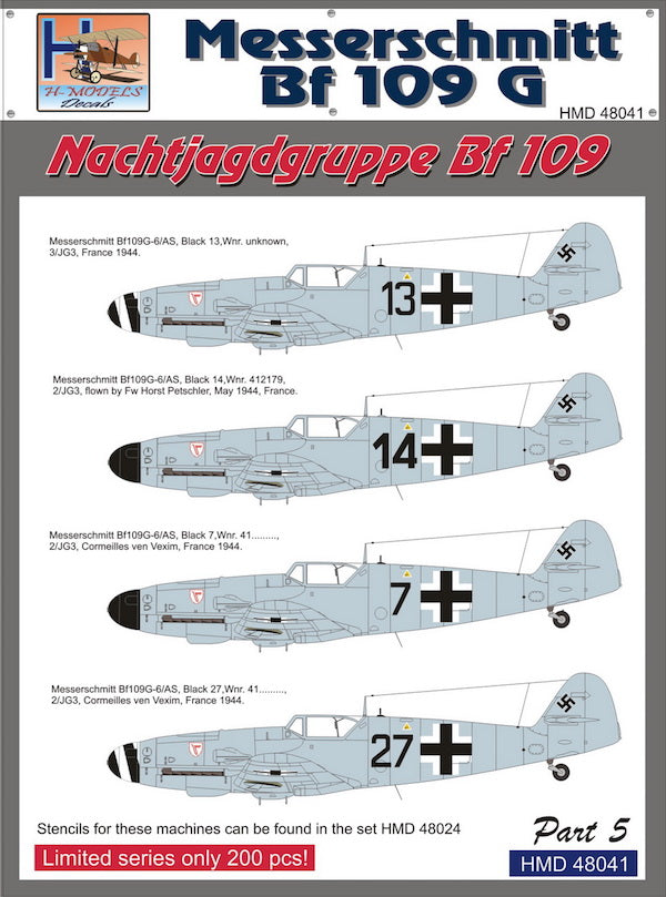 H-Model Decals HMD48041 1:48 Messerschmitt Bf-109G NJGr Pt.5