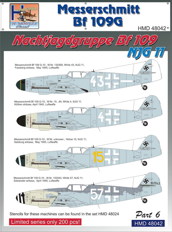H-Model Decals HMD48042 1:48 Bf-109G NJG 11 Bf-109 Pt.6