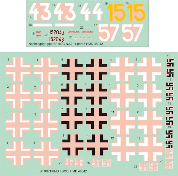 H-Model Decals HMD48042 1:48 Bf-109G NJG 11 Bf-109 Pt.6