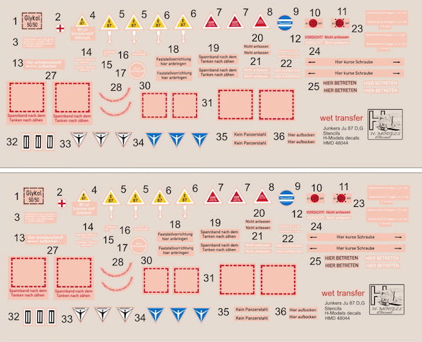 H-Model Decals HMD48044 1:48 Junkers Ju-87D/G 'Stuka' Stencils