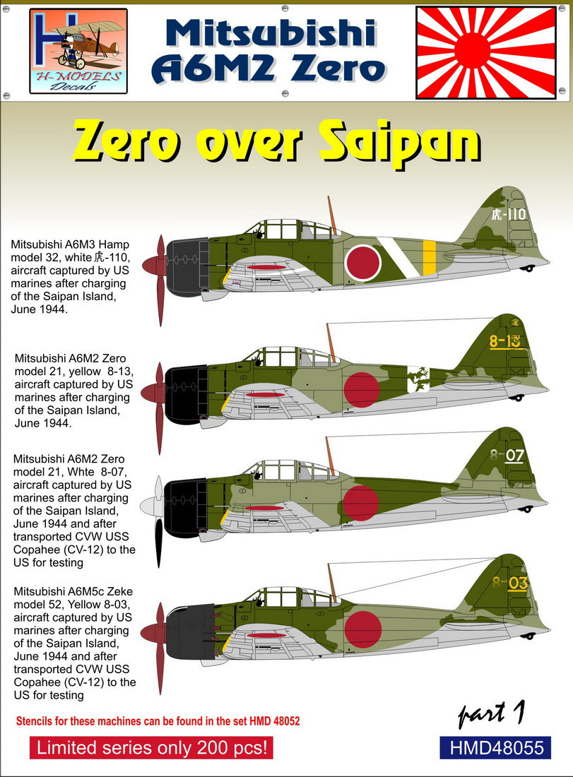 H-Model Decals HMD48055 1:48 Mitsubishi A6M2 Zero over Saipan, Pt.1