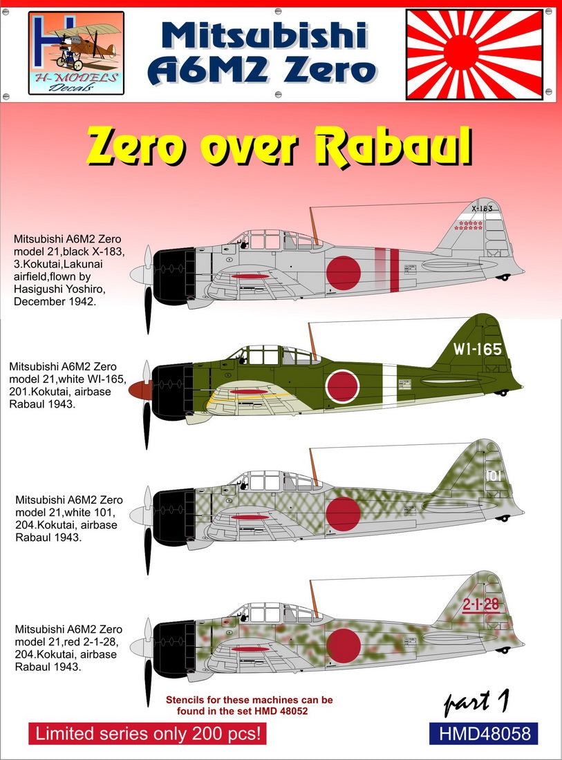 H-Model Decals HMD48058 1:48 Mitsubishi A6M2 Zero over Rabaul, Pt.1