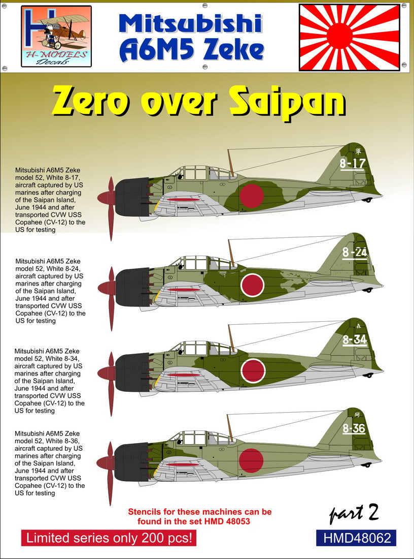 H-Model Decals HMD48062 1:48 Mitsubishi A6M5 Zeke over Saipan, Pt.2