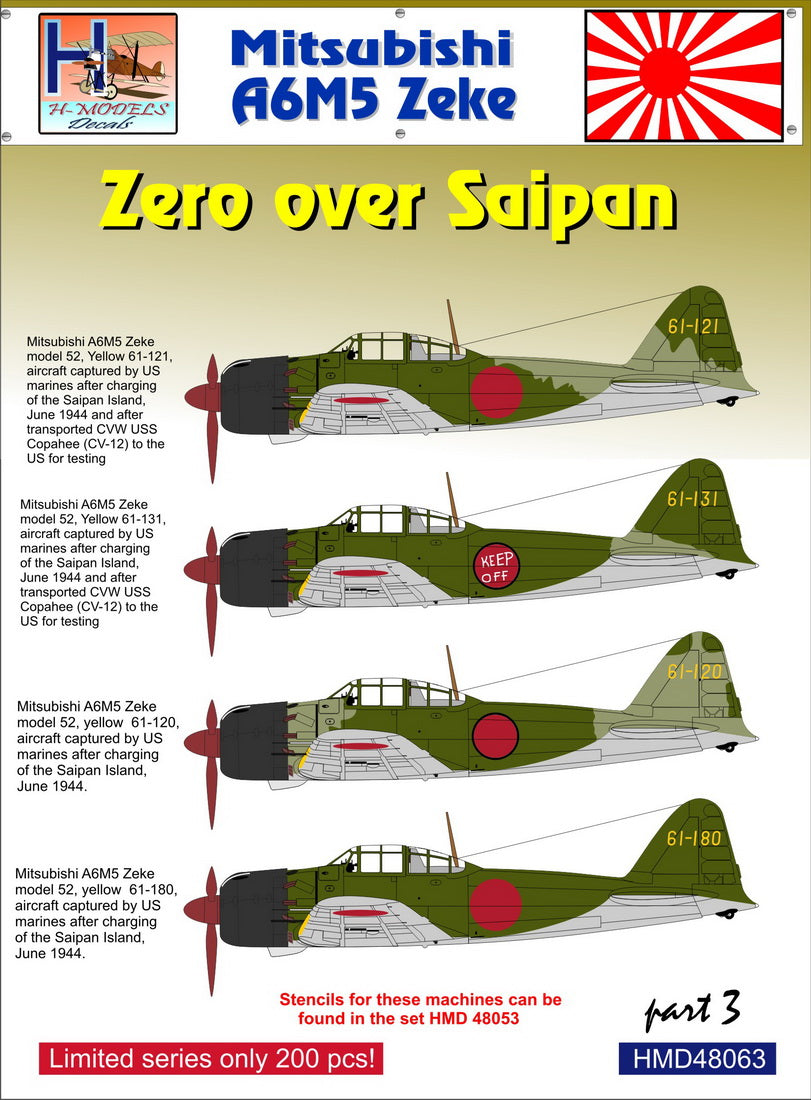 H-Model Decals HMD48063 1:48 Mitsubishi A6M5 Zeke over Saipan, Pt.3