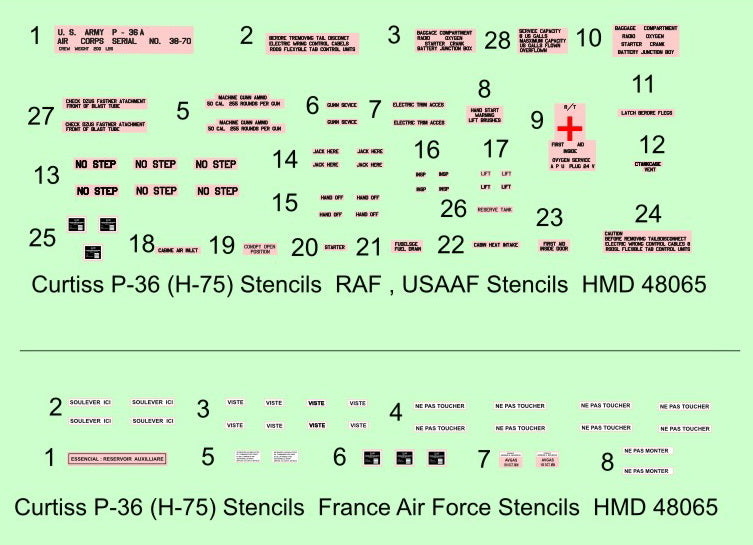 H-Model Decals HMD48065 1:48 Curtiss P-36 stencils