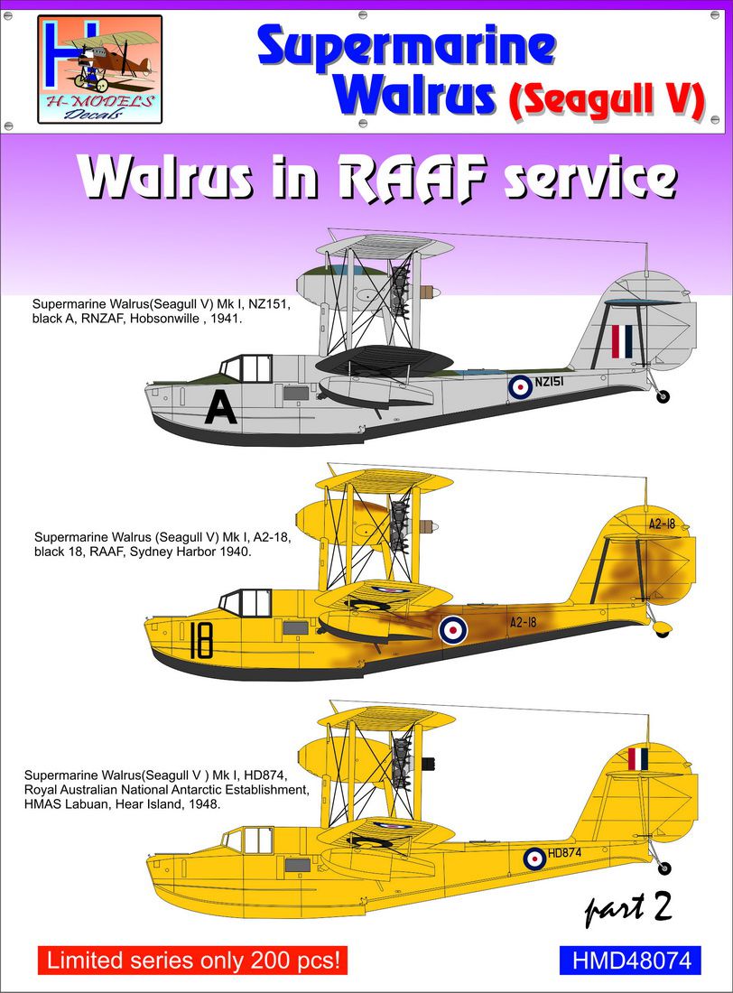 H-Model Decals HMD48074 Walrus Mk.I/II/Seagull RAAF Pt 2 1:48