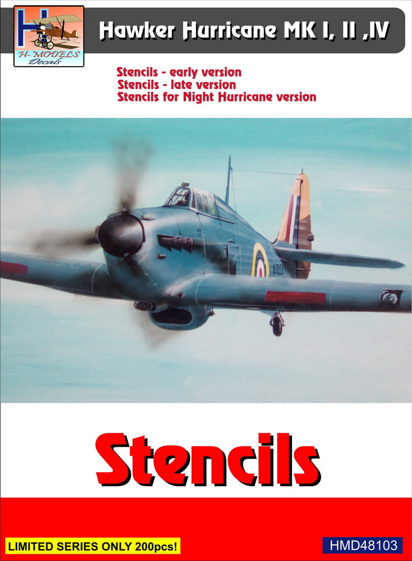 H-Model Decals HMD48103 1:48 Hawker Hurricane stencils Mk.I/Mk.IIb/Mk.IIc, Mk.IV