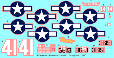 H-Model Decals HMD48132 1:48 A-36/P-51 1st Air Commando Group, Pt.1