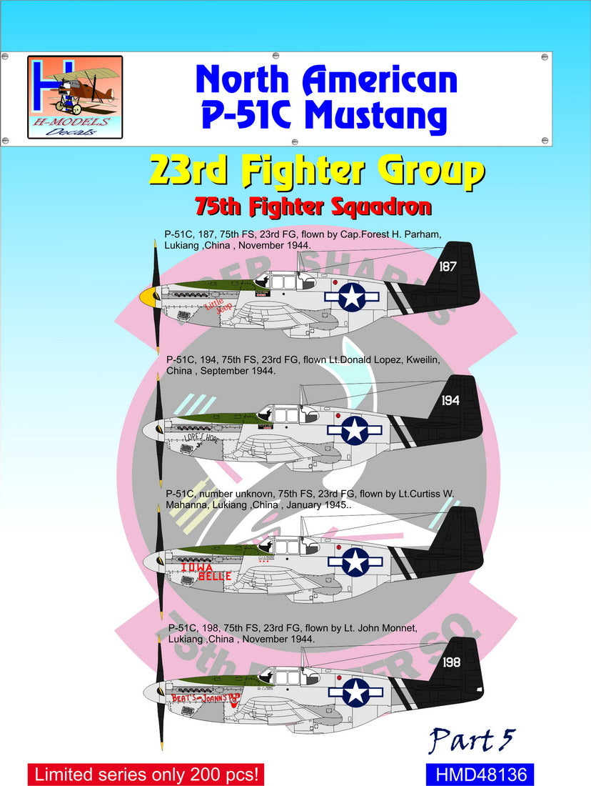 H-Model Decals HMD48136 1:48 P-51C Mustang 23rd Fighter Group, Pt.5