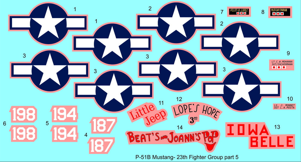 H-Model Decals HMD48136 1:48 P-51C Mustang 23rd Fighter Group, Pt.5