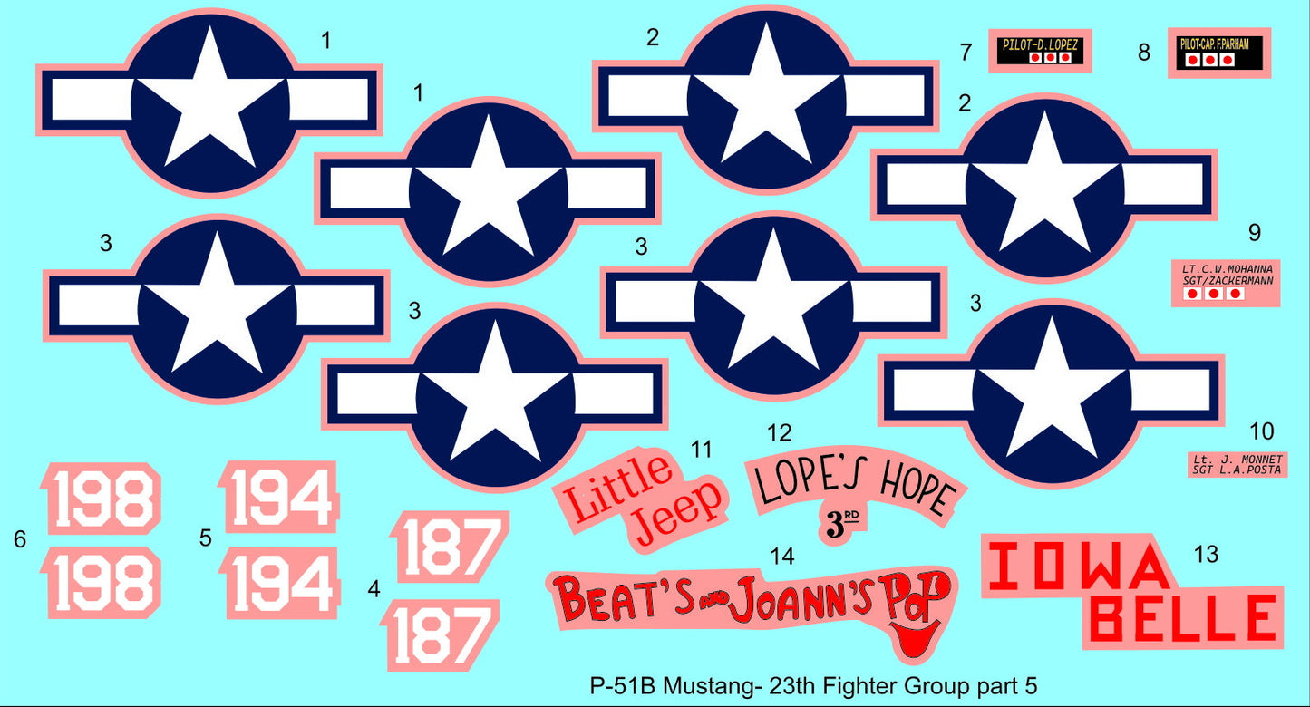 H-Model Decals HMD48136 1:48 P-51C Mustang 23rd Fighter Group, Pt.5