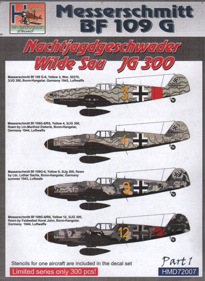 H-Model Decals HMD72007 1:72 NachtJagdgeschwader JG 300 Wilde Sau, Pt.1