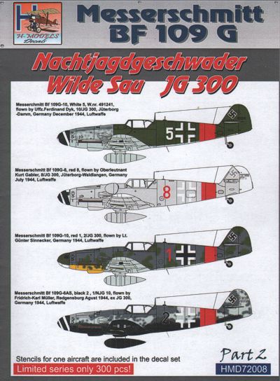 H-Model Decals HMD72008 1:72 NachtJagdgeschwader JG 300 Wilde Sau, Pt.2