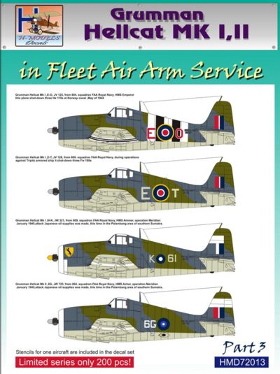 H-Model Decals HMD72013 Hellcat Mk.I/II FAA Service Pt 3 1:72