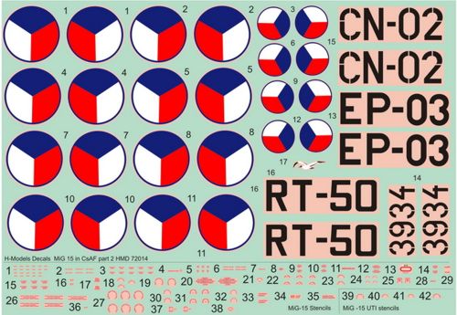H-Model Decals HMD72014 1:72 Mikoyan MiG-15 in CzAF, Pt.2