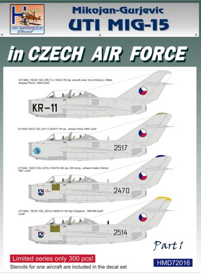 H-Model Decals HMD72016 1:72 Mikoyan MiG-15UTI in CzAF, Pt.1