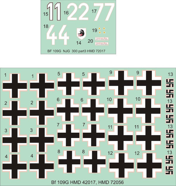 H-Model Decals HMD72017 Bf-109G NJG Wilde Sau JG 300 Pt 3 1:72