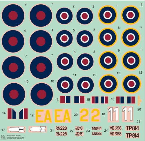 H-Model Decals HMD72021 Captured Bf-109s in RAF Pt 1 1:72