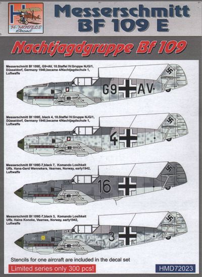 H-Model Decals HMD72023 1:72 NJG Messerschmitt Bf-109Es