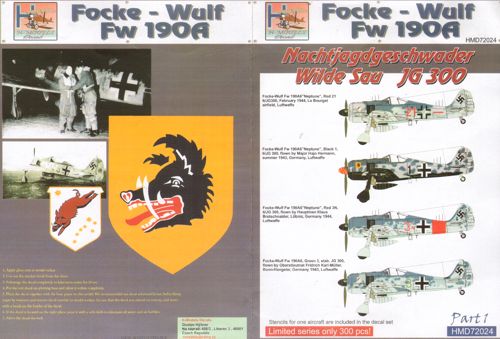 H-Model Decals HMD72024 1:72 Jagdgeschwader JG 300 Wilde Sau, Pt.1