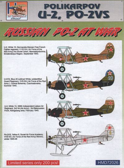 H-Model Decals HMD72026 1:72 Polikarpov U-2/Po-2 at war