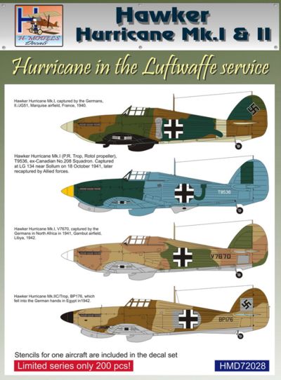 H-Model Decals HMD72028 Hurricane Mk.I/IIC Luftwaffe Service 1:72