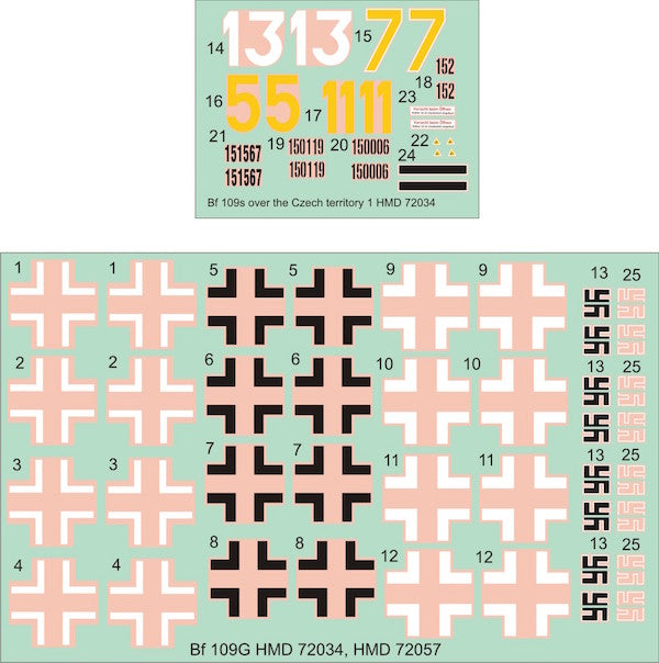 H-Model Decals HMD72034 1:72 Messerschmitt Bf-109s Over the Czech Territory Pt.1