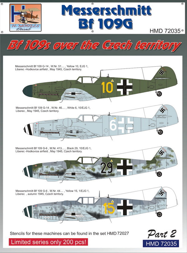 H-Model Decals HMD72035 1:72 Messerschmitt Bf-109s Over the Czech Territory Pt.2