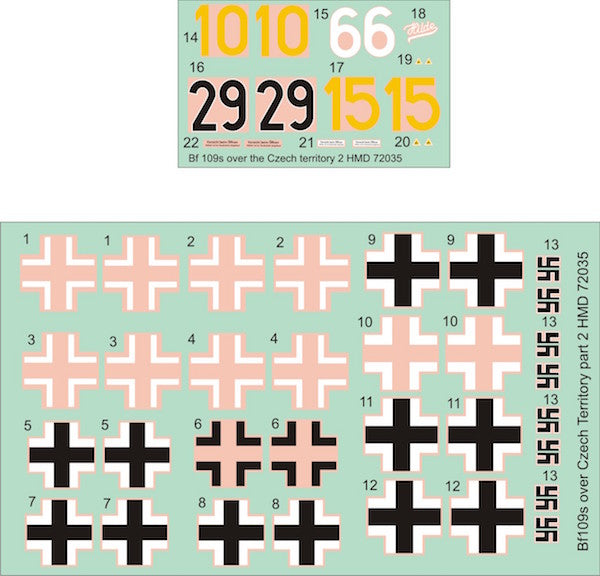 H-Model Decals HMD72035 1:72 Messerschmitt Bf-109s Over the Czech Territory Pt.2