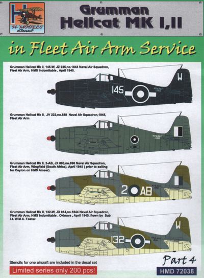 H-Model Decals HMD72038 1:72 Grumman Hellcat Mk.I Mk.II in Fleet Air Arm Service
